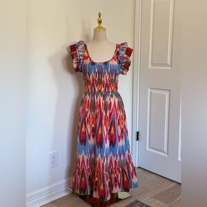 NEW THML flutter sleeve ikat print dress in pink
